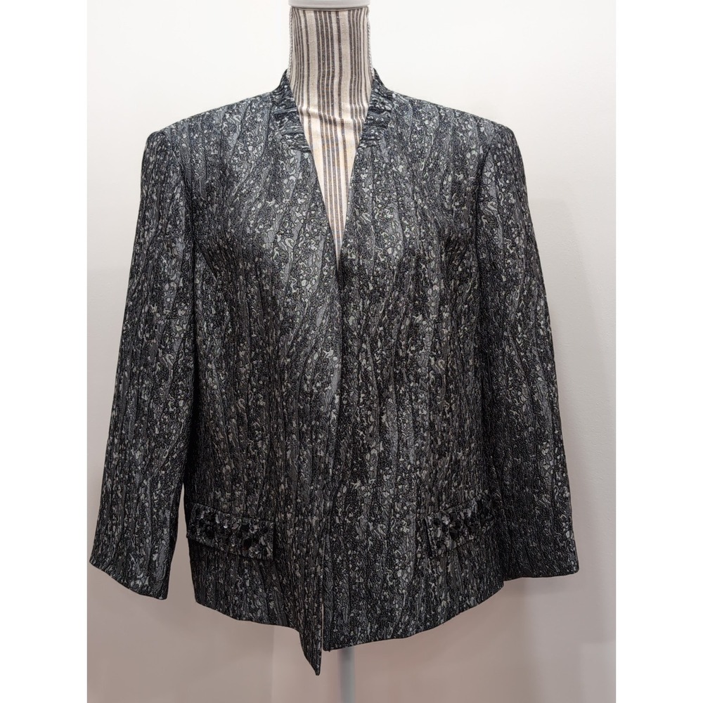 Kasper Women's Brocade Gray Blazer w/Bejeweled Pockets Sz 18W Old Money Preppy